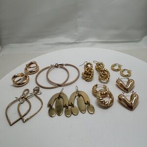 8 Pairs Gold Earrings, Studs, Wires